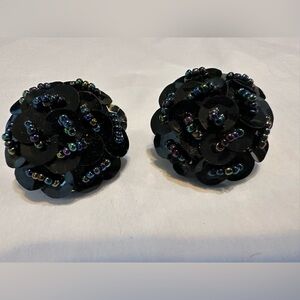 Vintage Iridescent Black Clip-On Earrings